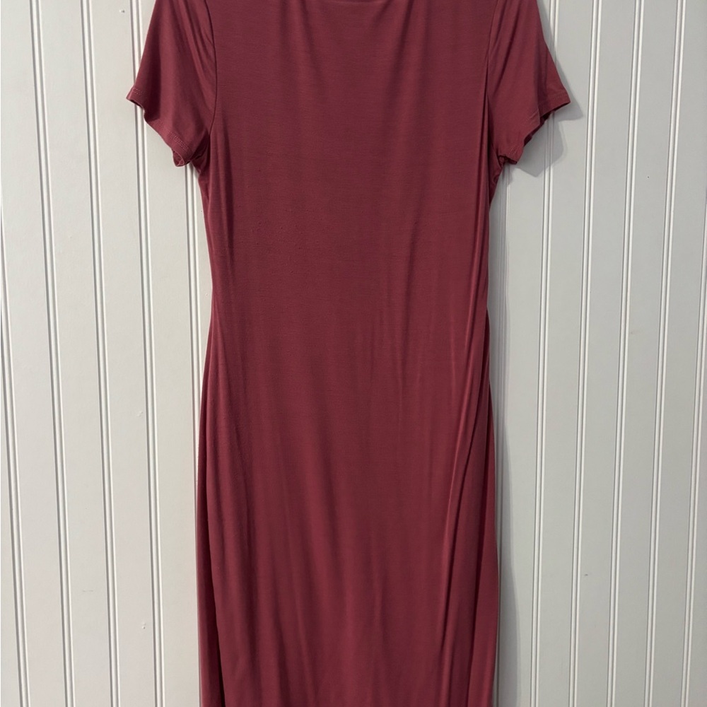 Papaya Red Sheath Midi Dress Short Sleeve Casual